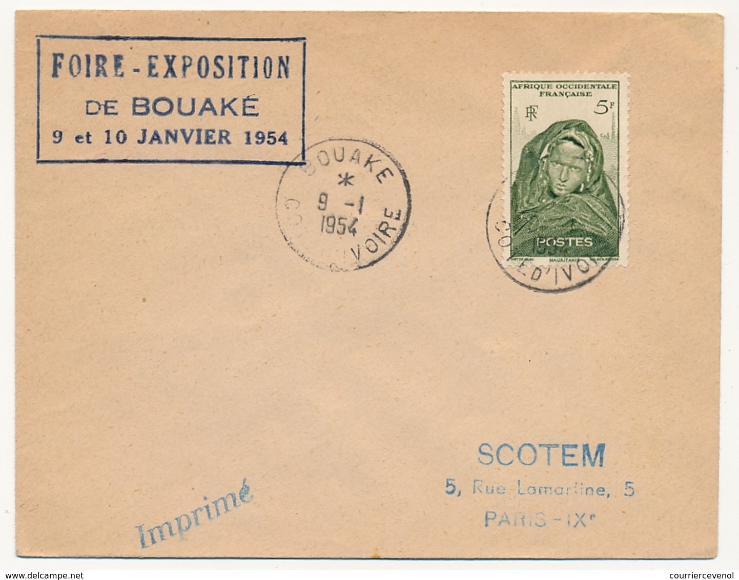 Côte D'Ivoire => Enveloppe SCOTEM - Cachet "Foire Exposition De BOUAKE - 9 Et 10 Janvier 1954" Timbre 5f AOF - Briefe U. Dokumente