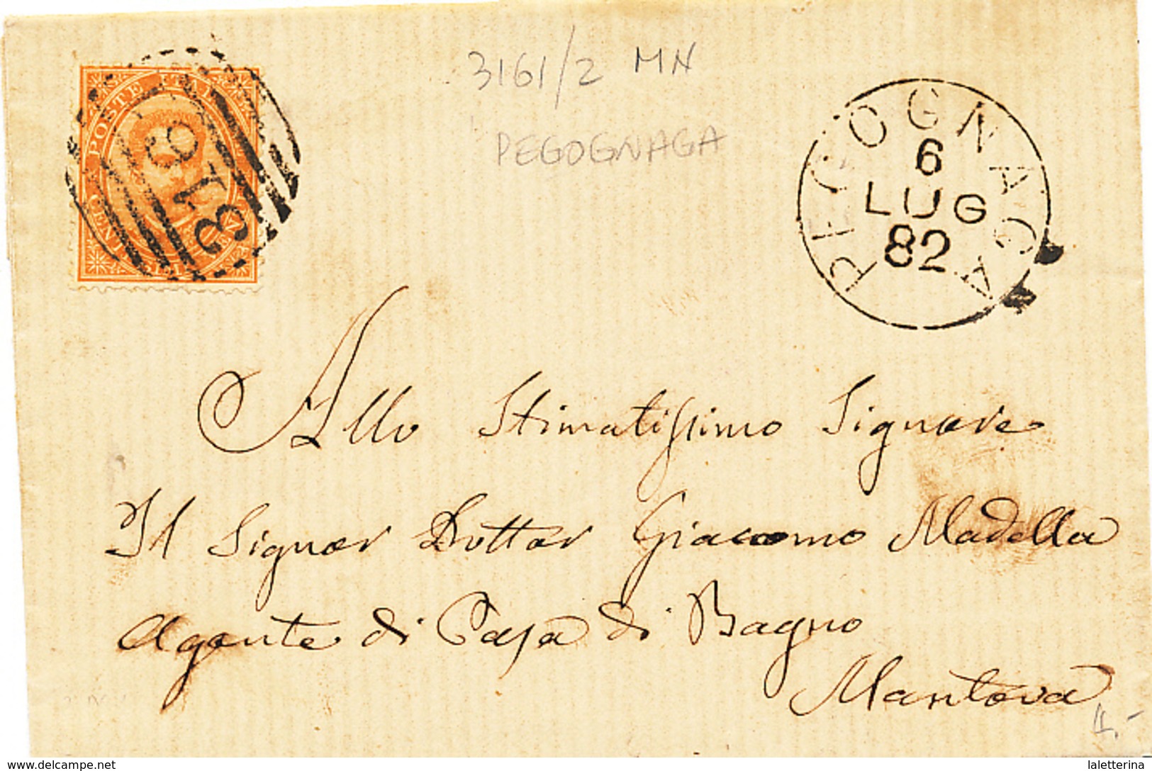 1882 PEGOGNANGA MANTOVA  CERCHIO + NUMERALE A SBARRE - Storia Postale