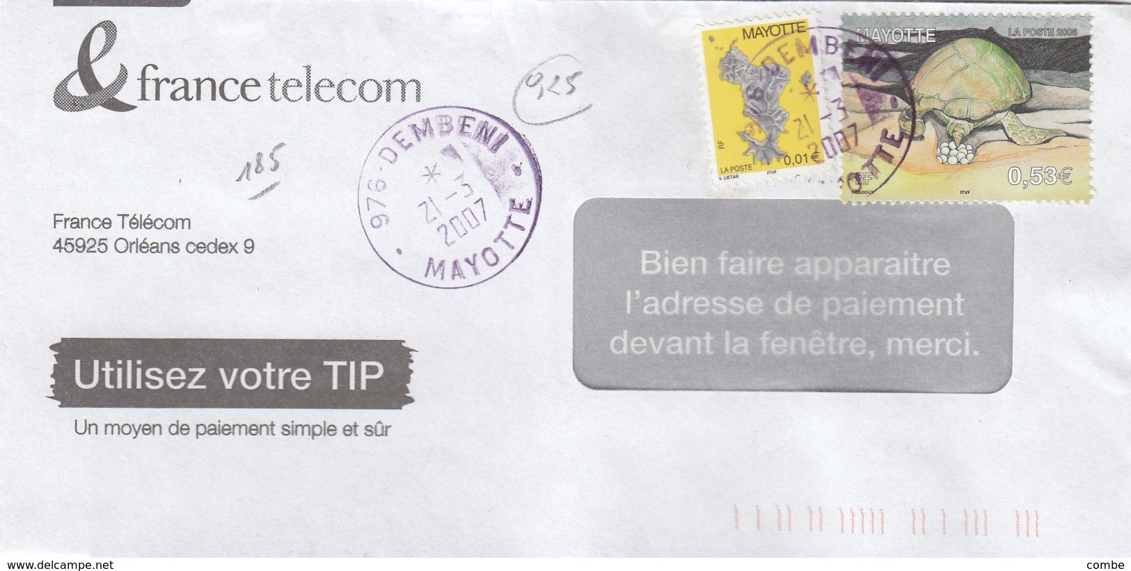 LETTRE MAYOTTE. N° 185  DEMBENI - Autres & Non Classés