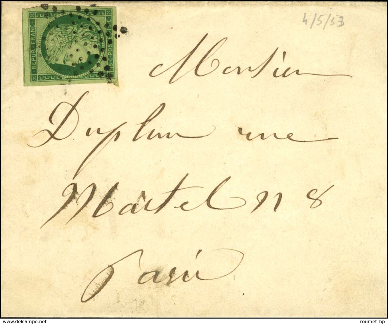 Etoile / N° 2 Vert Foncé, Superbes Marges Sur Lettre Pour Paris, Au Verso Càd 2 PARIS 2 (60). 1853. - SUP. - R. - 1849-1850 Ceres