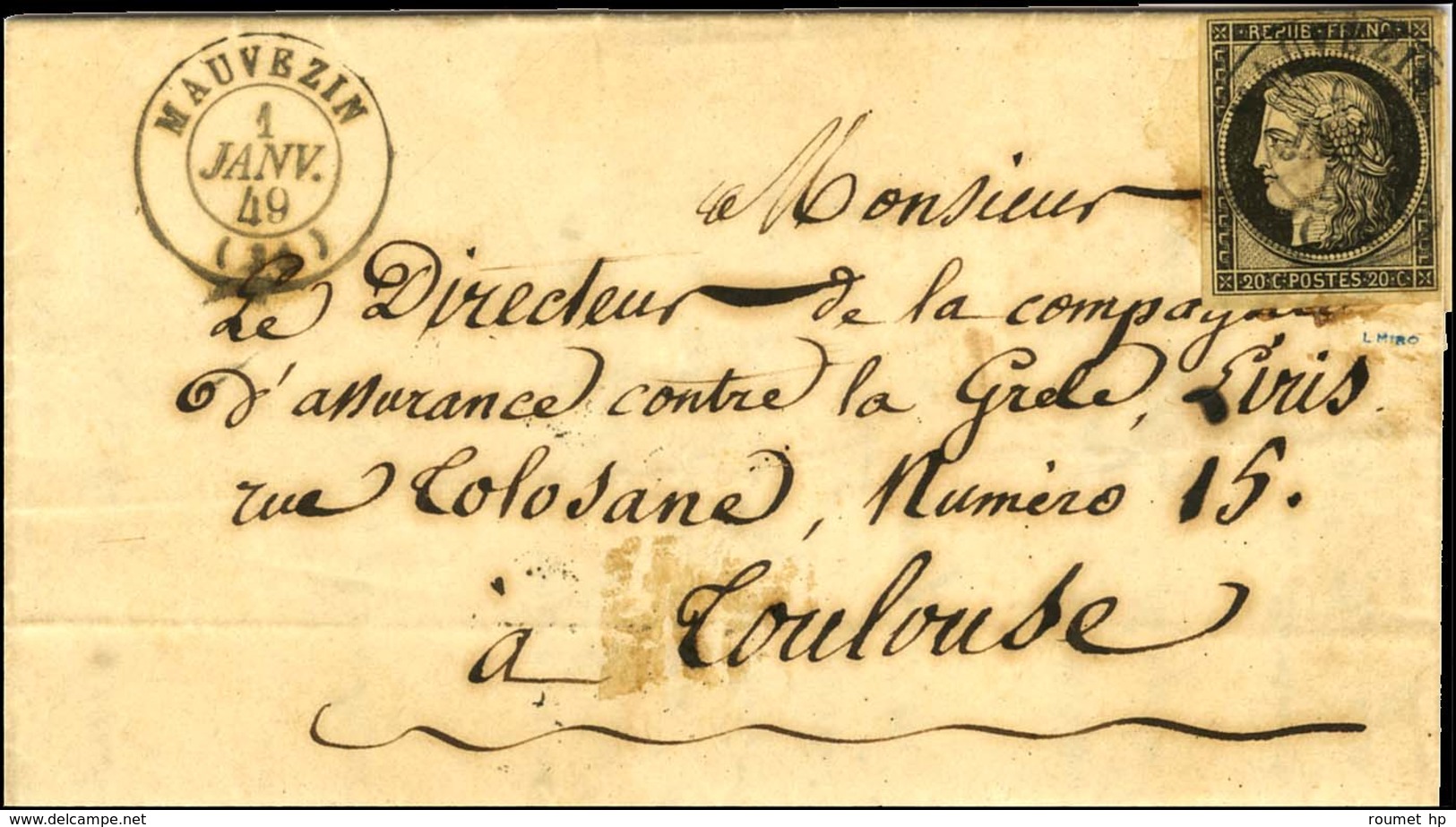 Càd T 15 MAUVEZIN (31) 1 JANV. 49 / N° 3 Très Belles Marges Sur Lettre Avec Texte Pour Toulouse. Exceptionnel Premier Jo - 1849-1850 Ceres