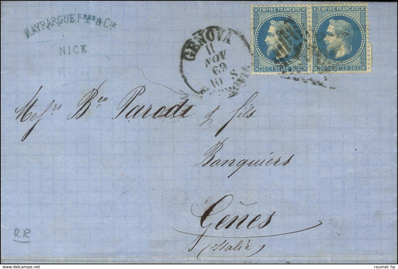 GC Italien / N° 29 Paire Càd GENOVA Sur Lettre De Nice Pour Gênes. 1869. - TB / SUP. - R. - 1863-1870 Napoléon III Con Laureles