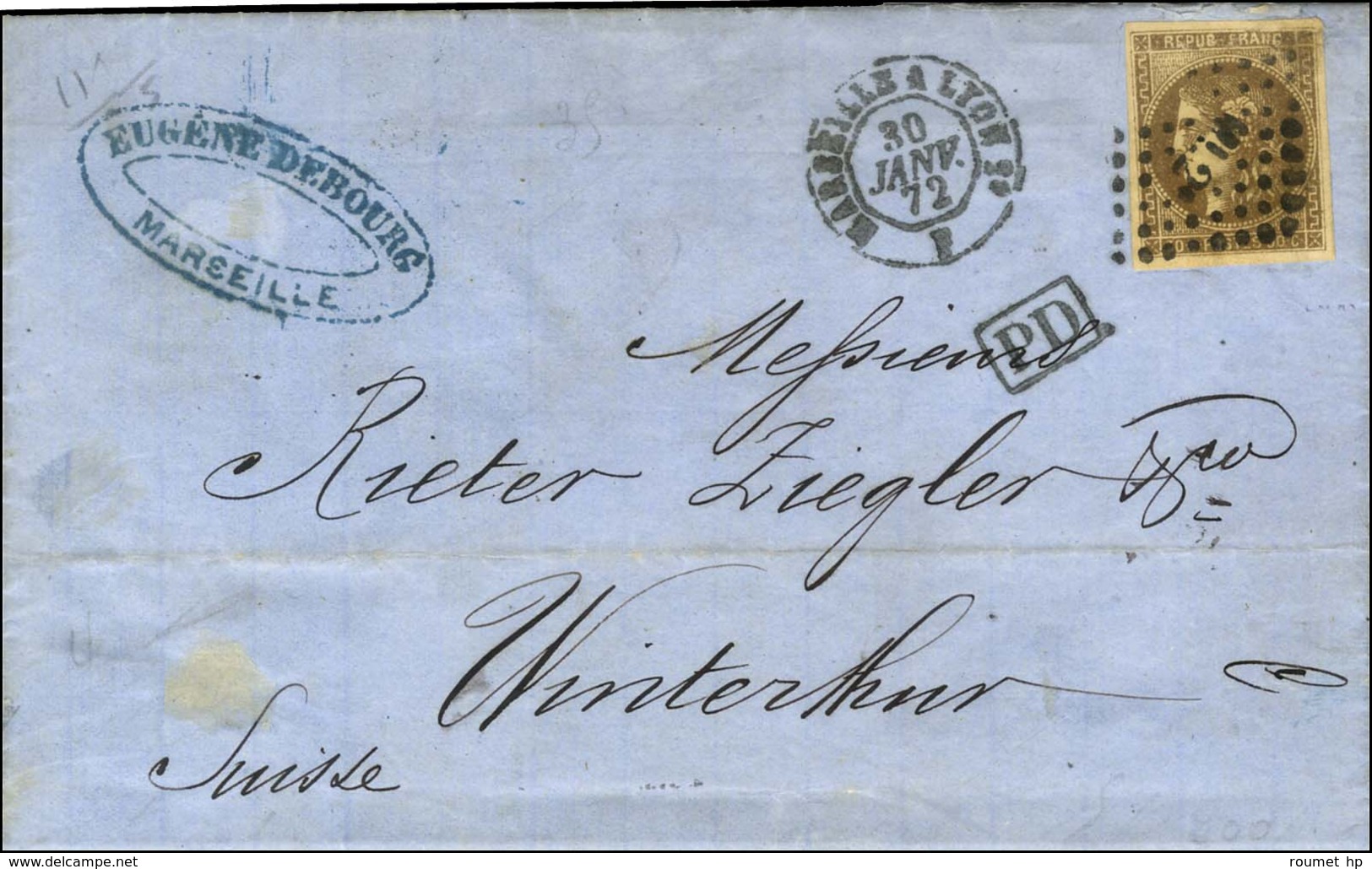 Losange ML 2° / N° 47 Infime Froissure Càd MARSEILLE A LYON Sur Lettre Pour Winterthur (Suisse). 1872. - TB. - 1870 Emisión De Bordeaux