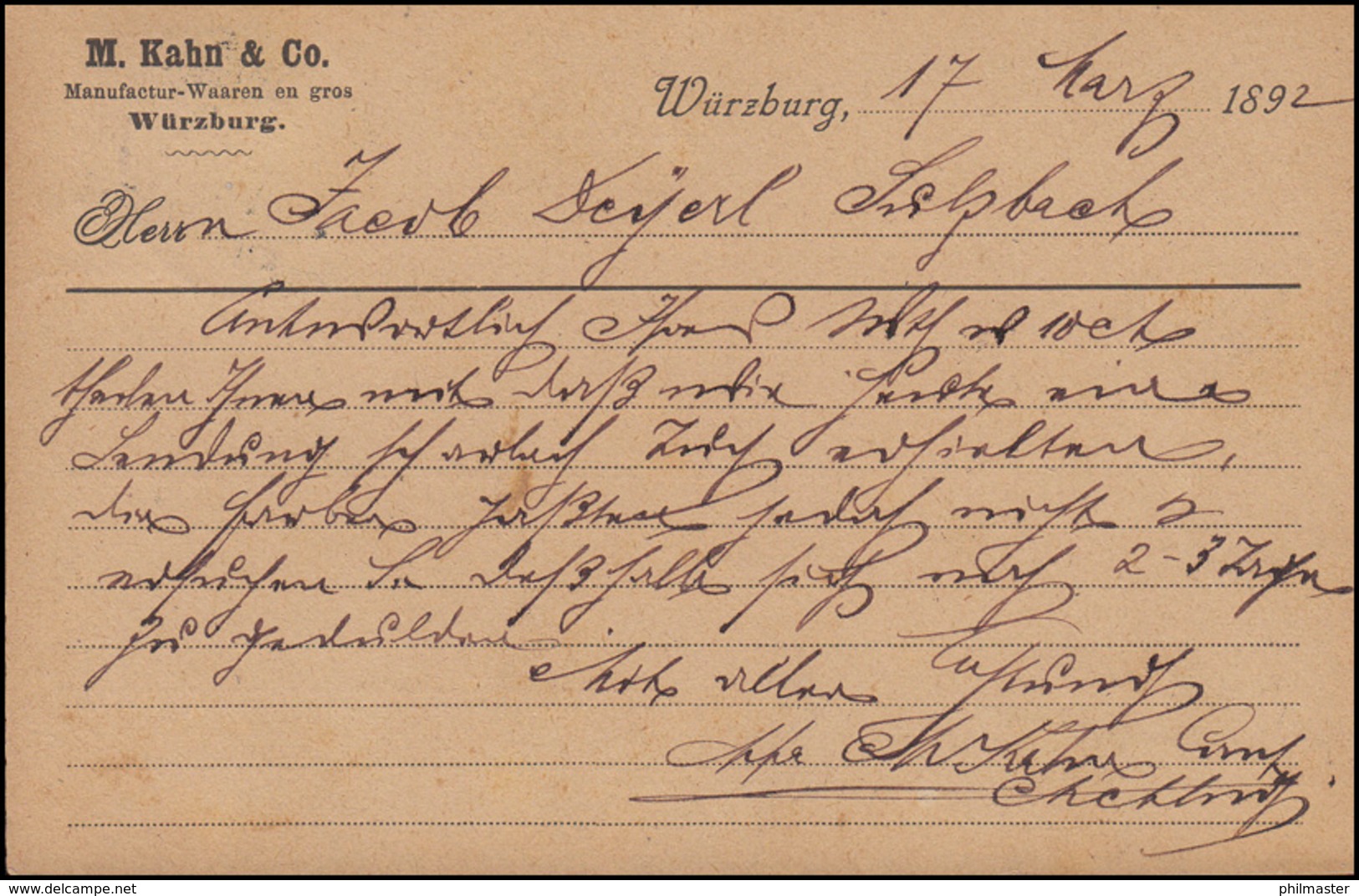 Bayern 5 Pf Wappen, EF PK Manufaktur-Waren WÜRZBURG IV. -17.3.92 Nach Sulzbach - Other & Unclassified