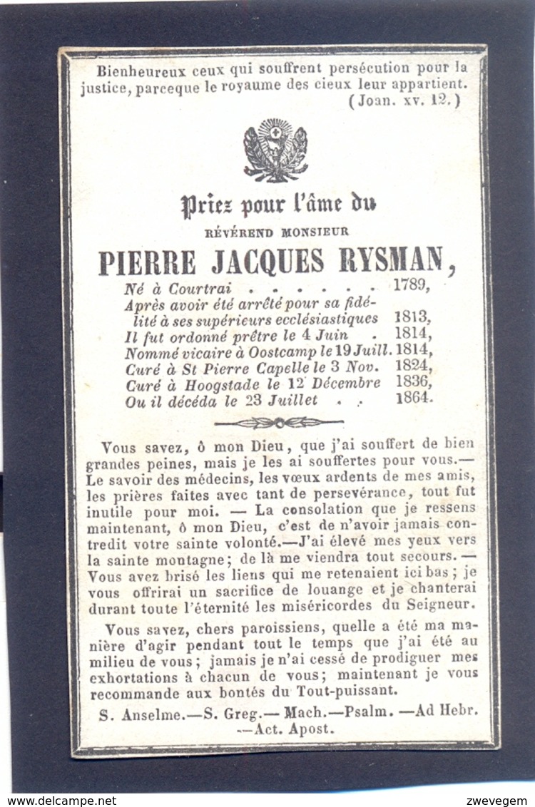 Réverend Monsieur Né à Courtrai 1789 Et Décéda Hoogstrade 1864. - Devotieprenten