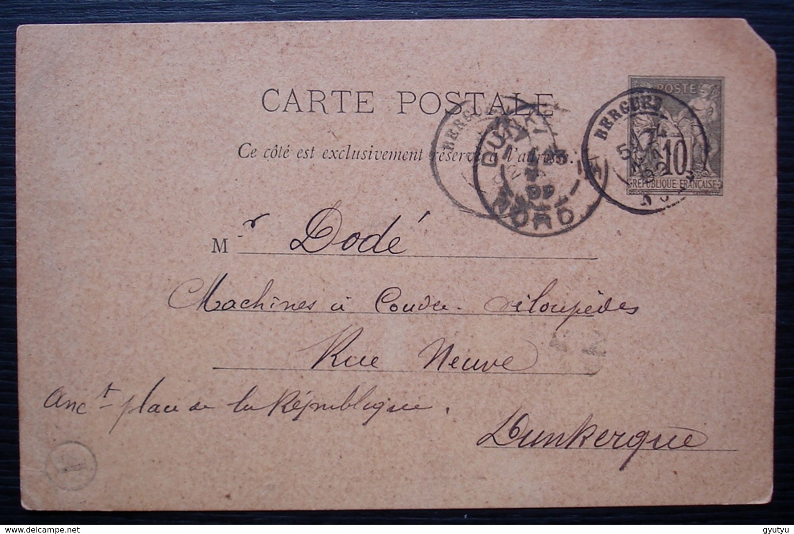 Bergues 1892 (Nord) Entier Postal Avec Boîte Rurale De West-Cappel Par L'instituteur Adjoint, Pour Dunkerque - 1877-1920: Periodo Semi Moderno