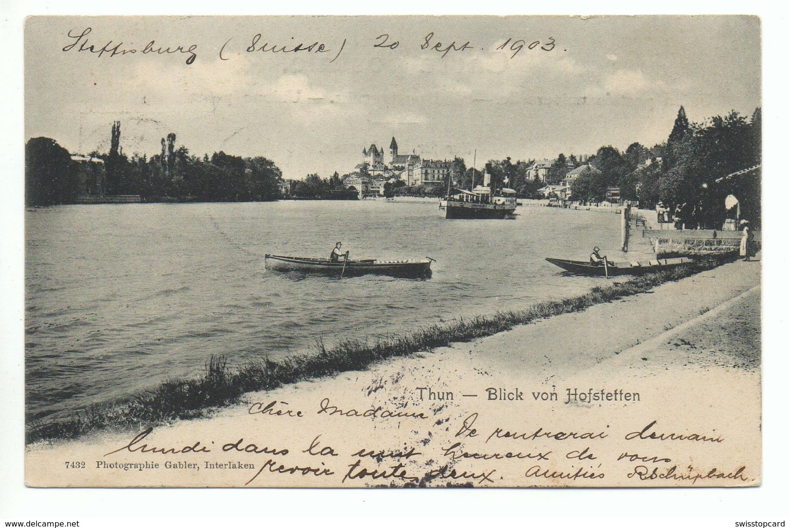 THUN Blick Von Hofstetten Dampfschiff Gel. 1903 V. Steffisburg - Hofstetten Bei Brienz