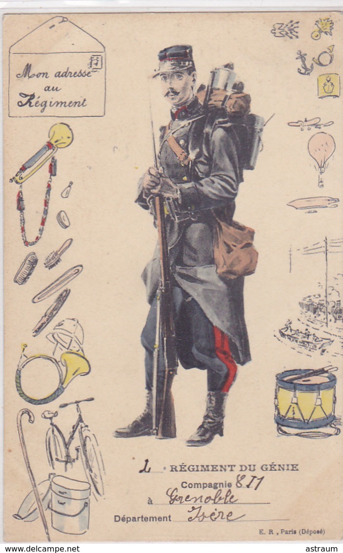 Cpa-militaria-4ème Regiment Du Genie, Cie 811 A Grenoble-soldat-illustrateur - Régiments