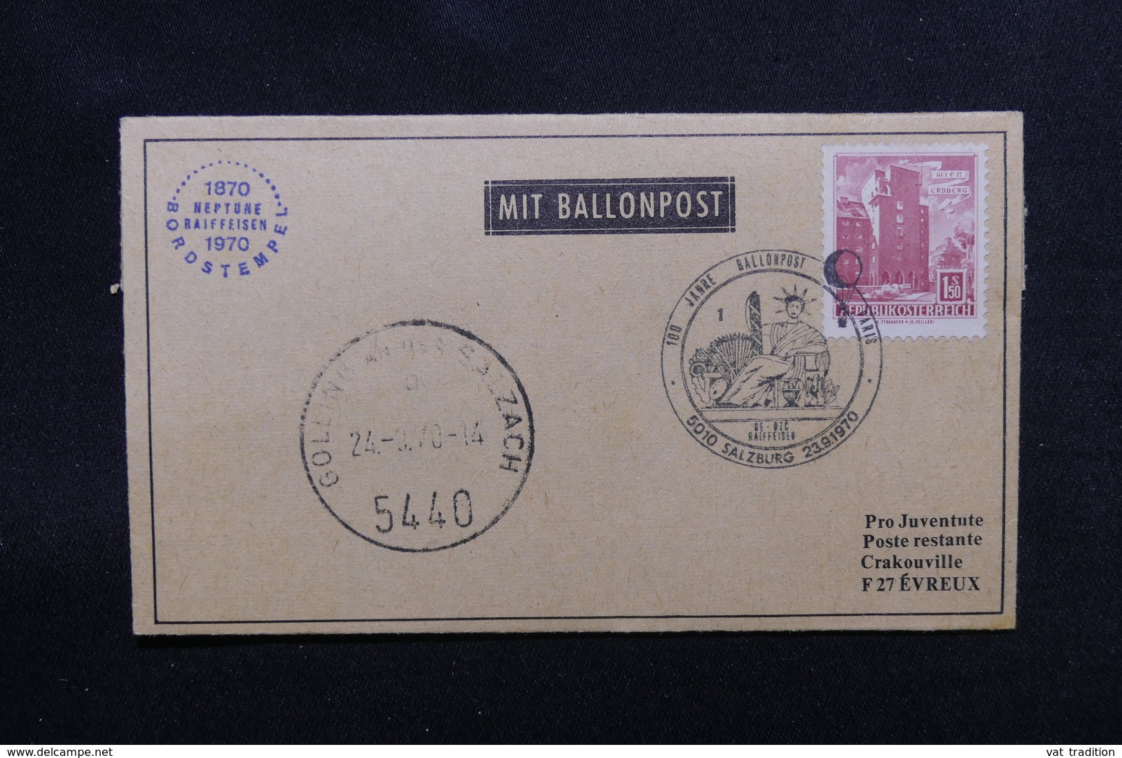 AUTRICHE - Lettre Par Ballon Pour La France En 1970, Affranchissement Et Cachet Plaisants - L 54042 - Ballonpost