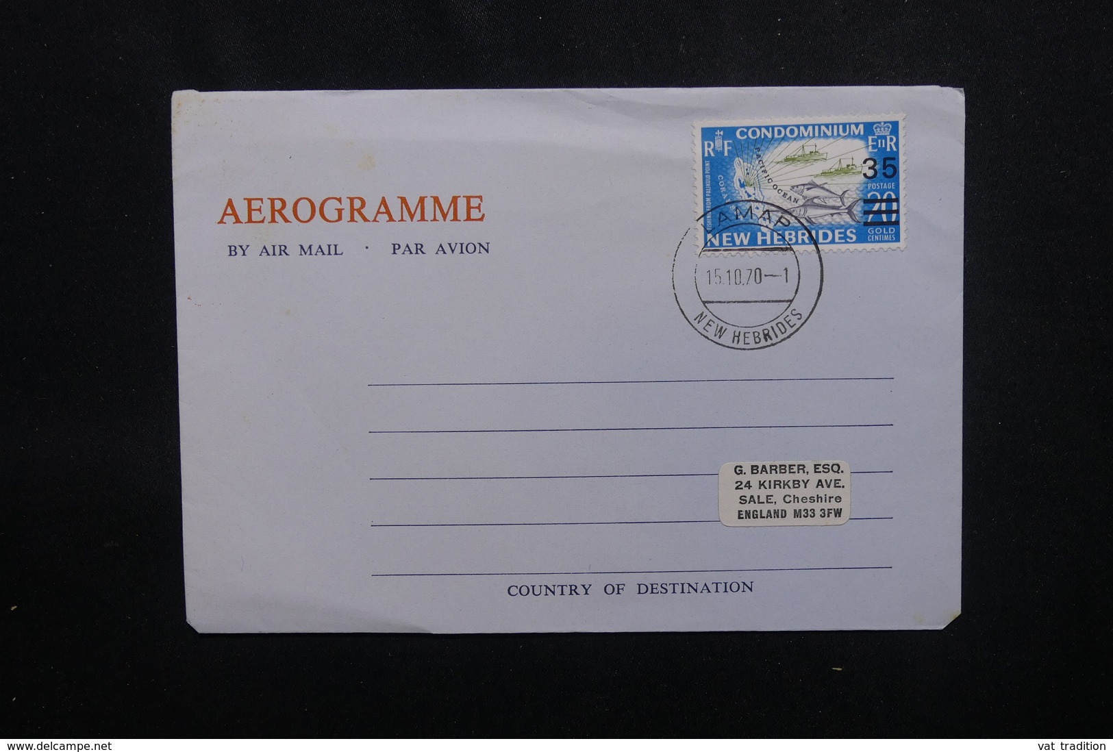 NOUVELLES HÉBRIDES - Aérogramme De Lamap Pour Le Royaume Uni En 1970 - L 54049 - Storia Postale