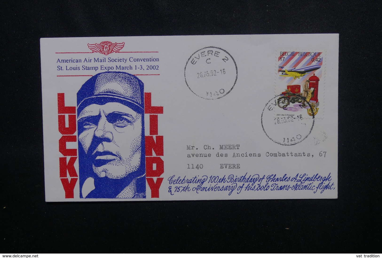 BELGIQUE - Enveloppe Commémorative Sur Charles Lindbergh En 2002 - L 54051 - Storia Postale