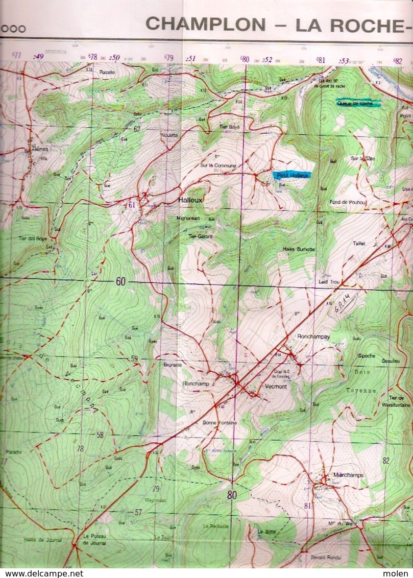 ©1988 CHAMPLON Tenneville LA-ROCHE-EN-ARDENNE CARTE ETAT MAJOR ORTHO HIVES BEAUSAINT HALLEUX GENES RONCHAMP VECMONT S223 - Tenneville