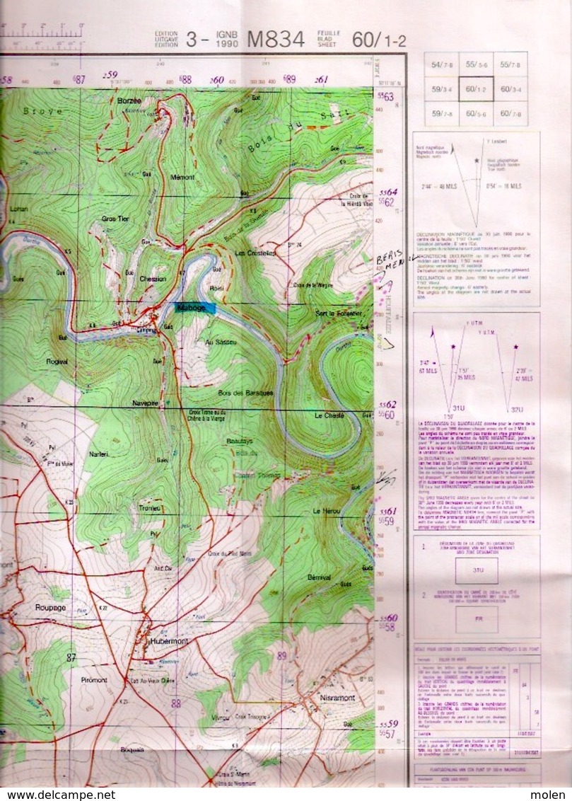 ©1988 CHAMPLON Tenneville LA-ROCHE-EN-ARDENNE CARTE ETAT MAJOR ORTHO HIVES BEAUSAINT HALLEUX GENES RONCHAMP VECMONT S223 - Tenneville