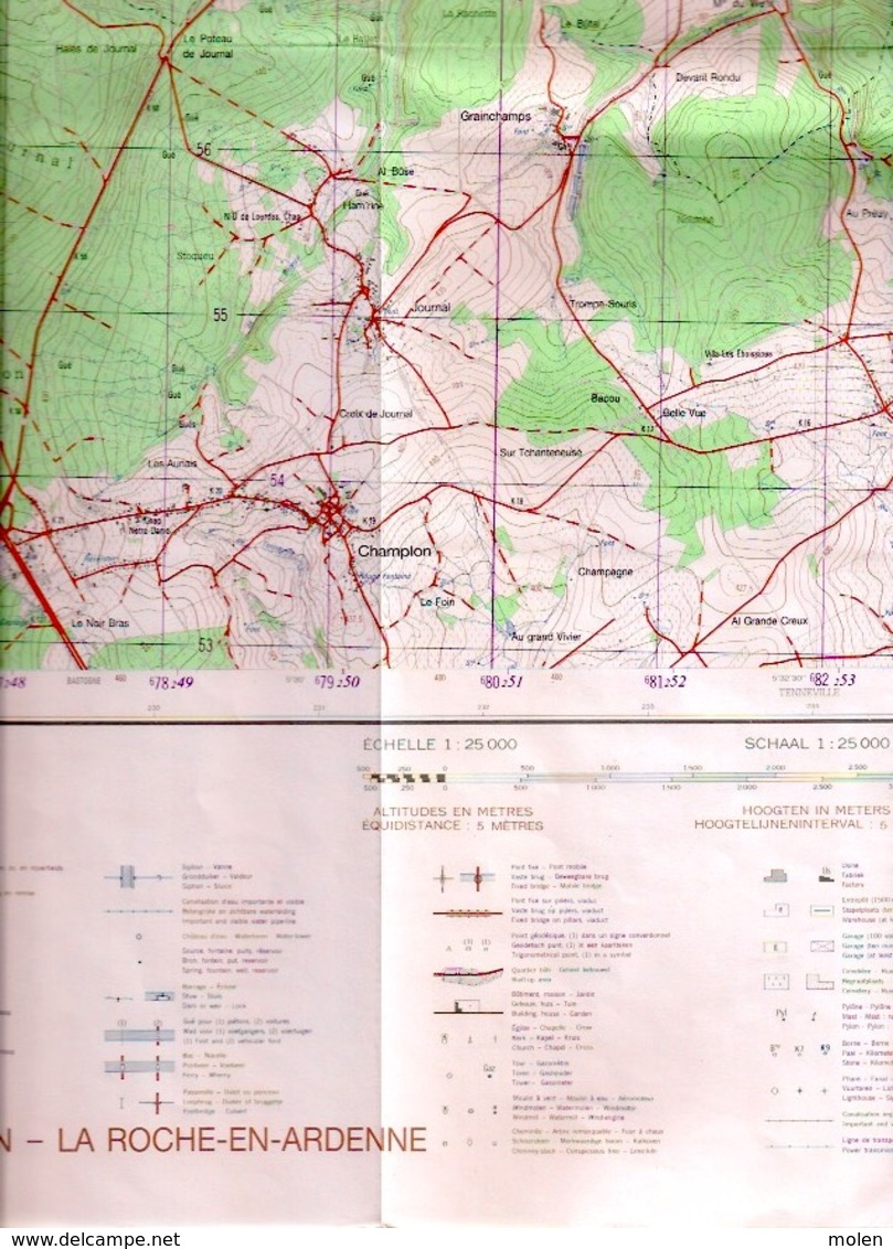 ©1988 CHAMPLON Tenneville LA-ROCHE-EN-ARDENNE CARTE ETAT MAJOR ORTHO HIVES BEAUSAINT HALLEUX GENES RONCHAMP VECMONT S223