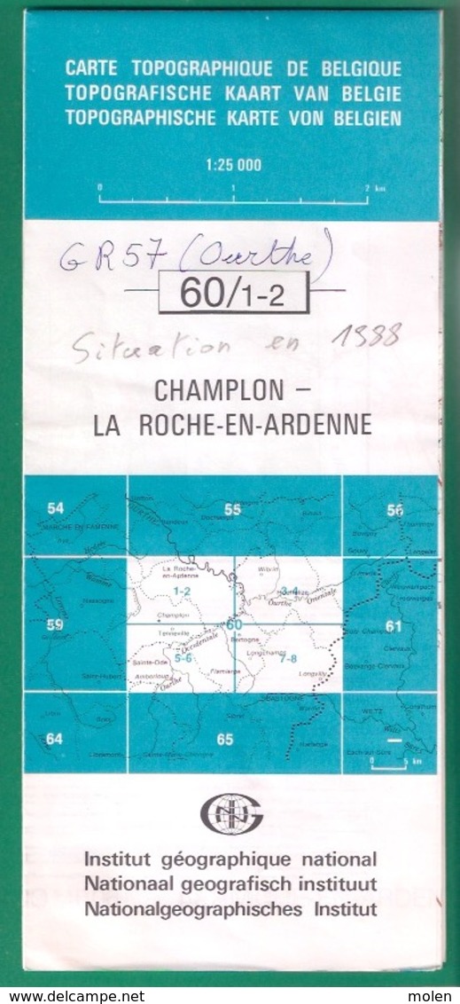 ©1988 CHAMPLON Tenneville LA-ROCHE-EN-ARDENNE CARTE ETAT MAJOR ORTHO HIVES BEAUSAINT HALLEUX GENES RONCHAMP VECMONT S223