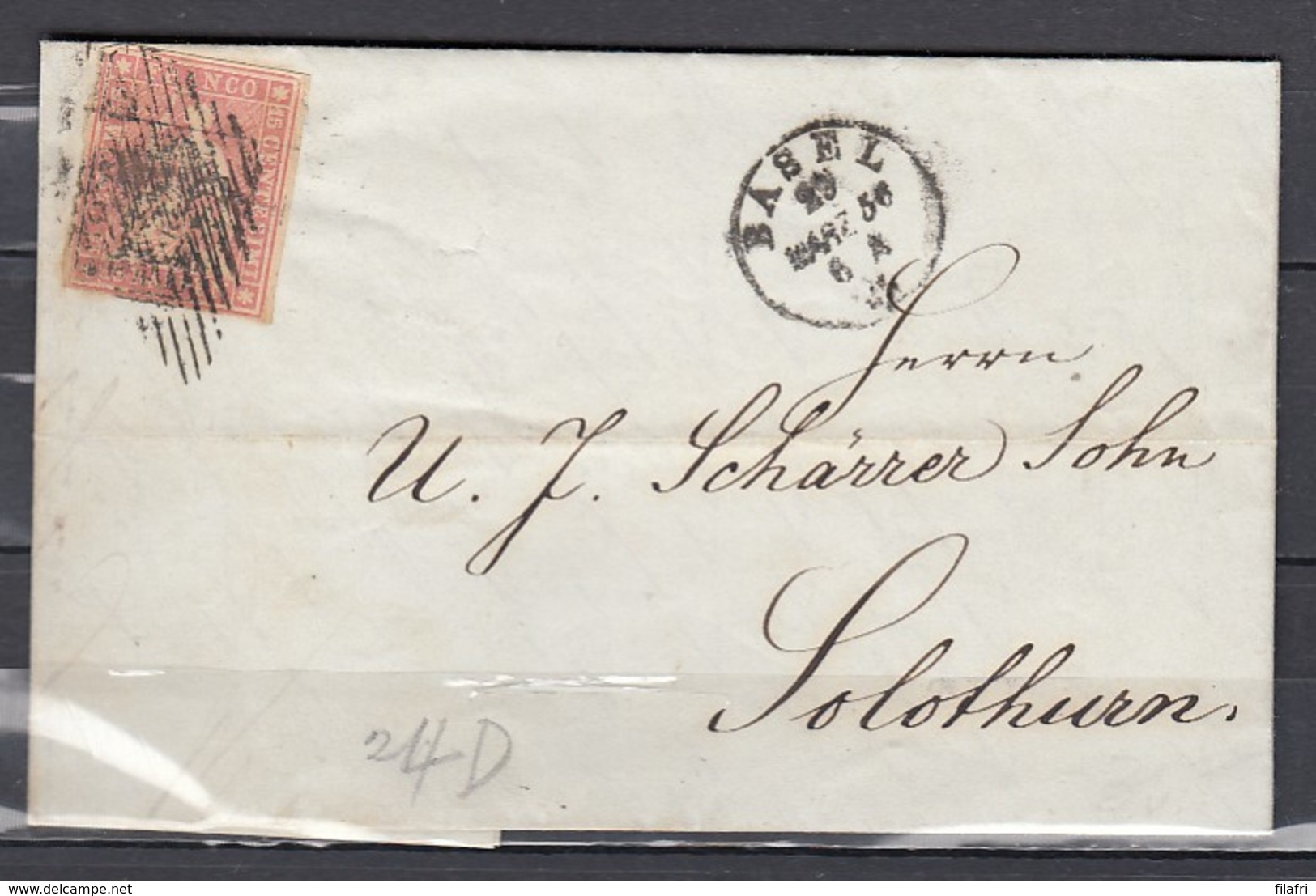 Mi 15 Sur Lettre De Basel  à Solothurn  - 29 MAR 1856 - Briefe U. Dokumente