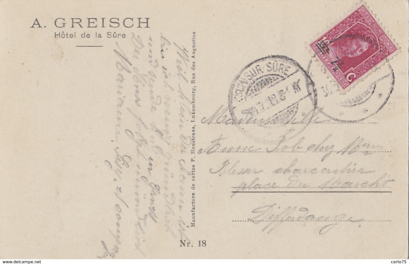 Luxembourg - Esch Sur Sûre - Esch A. Sauer - A. Greisch Hôtel De La Sûre - Postmarked 1918 - Esch-sur-Sure