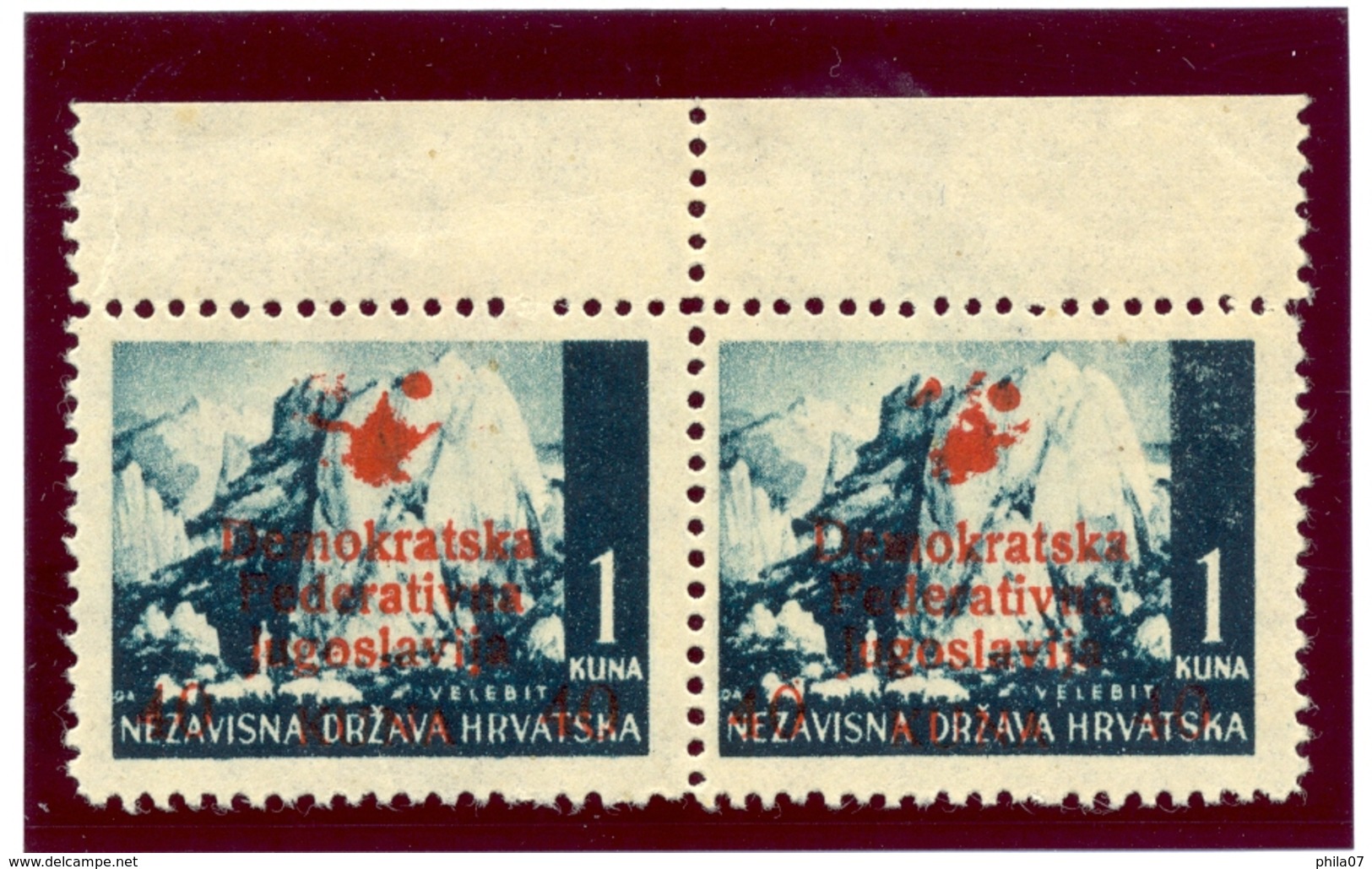 Yugoslavia - Provisional Edition For Mostar, 40 On 1 Kn Error Of Overprint, Deformed Star, Position 4 And 5 In Sheet. - Other & Unclassified