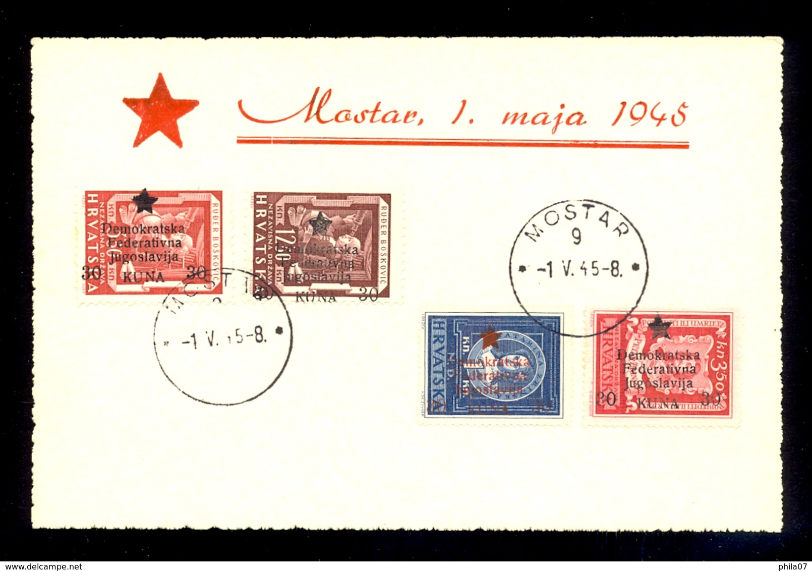Yugoslavia - Provisional Issue For Mostar, Commemorative Leaf With Cancelled Stamps From Series Famous Croats; Bošković, - Altri & Non Classificati