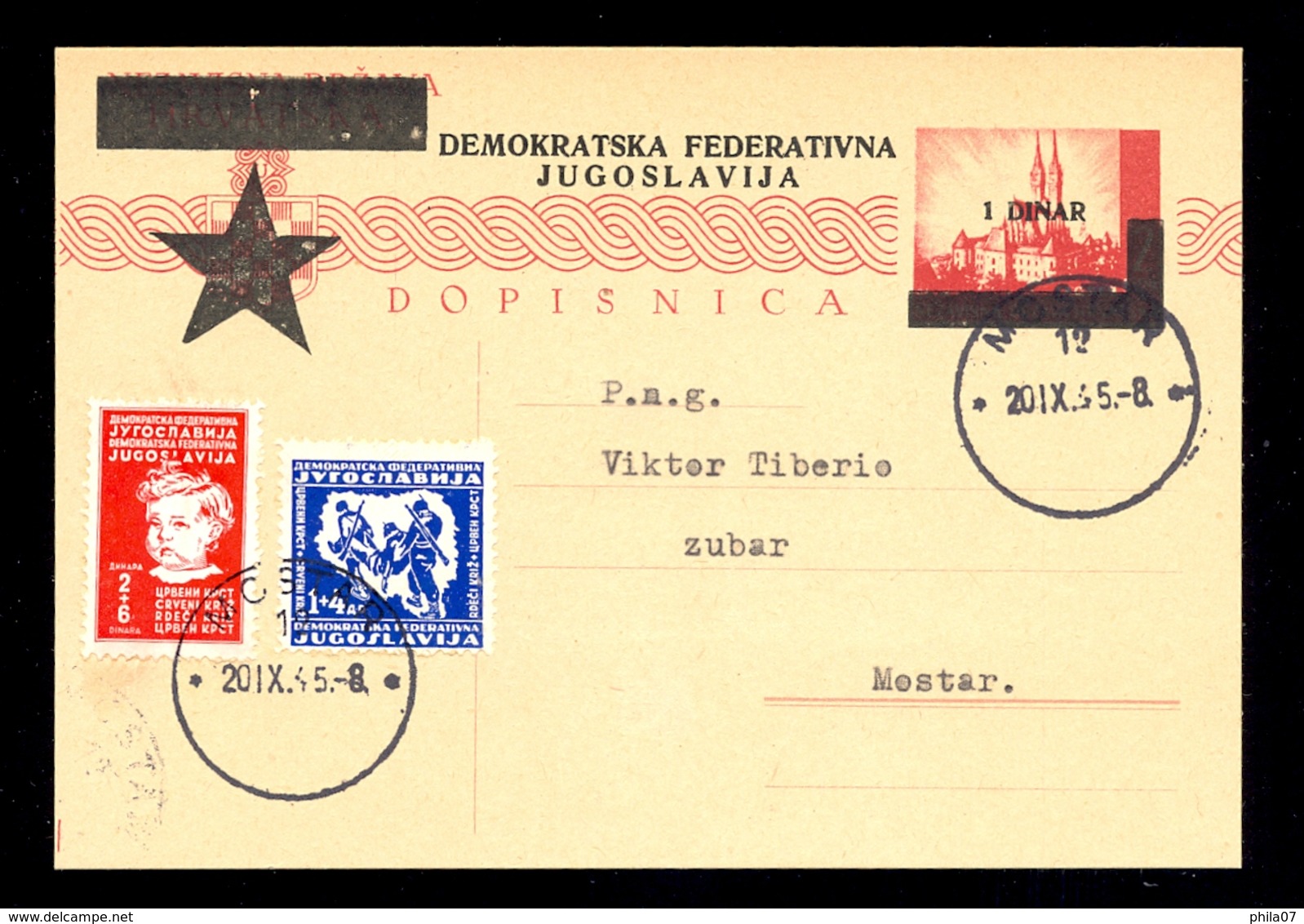 Yugoslavia - Provisional Stationery For Issue Mostar, Cancelled With Cancel Mostar 20.09. 1945., Sent Loco Mostar. - Otros & Sin Clasificación