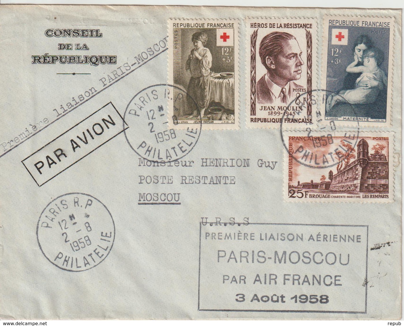 France 1958 Première Liaison Air France Paris Moscou - First Flight Covers