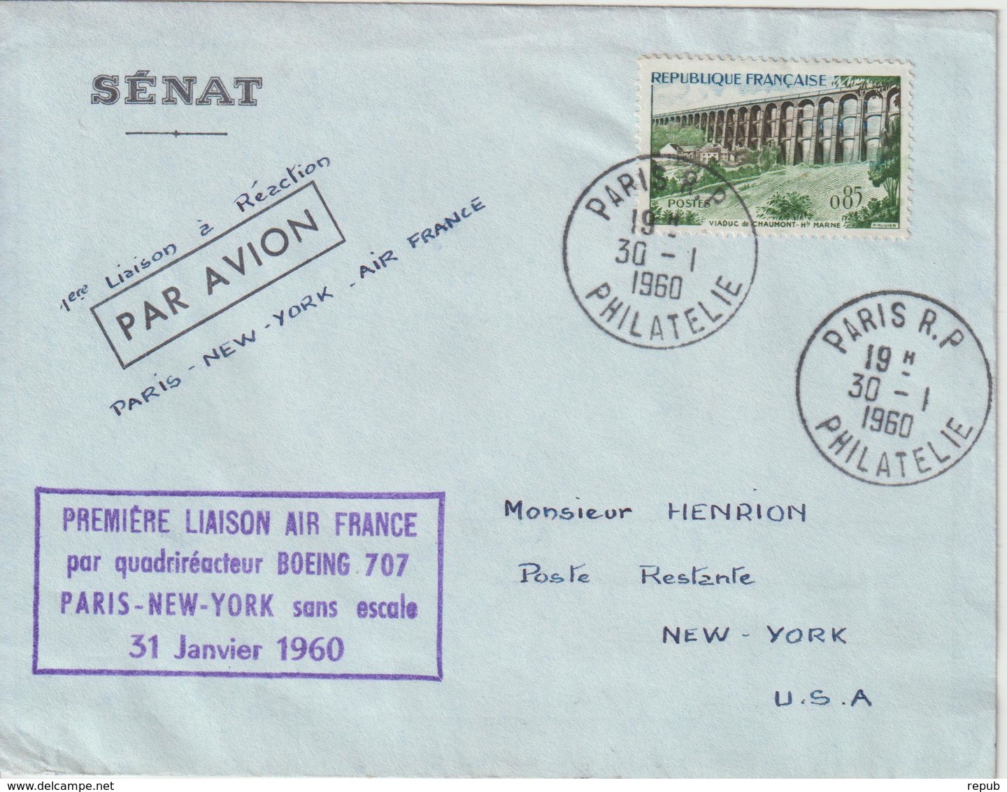 France 1960 Première Liaison Air France Paris New York - First Flight Covers