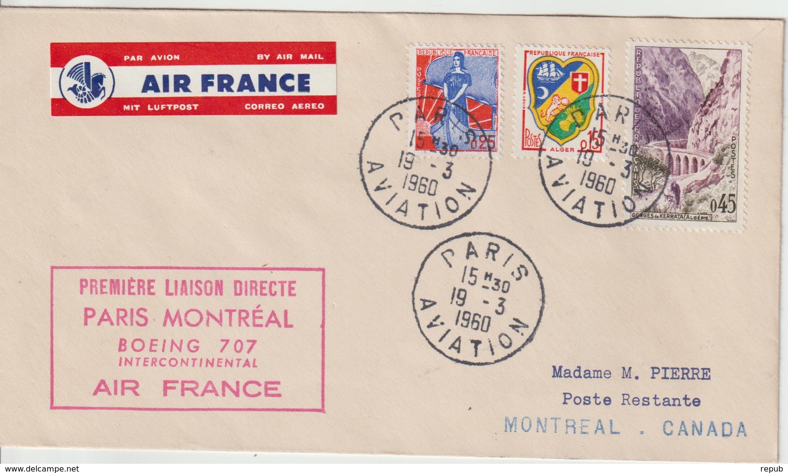 France 1960 Première Liaison Air France Paris Montréal - Primeros Vuelos