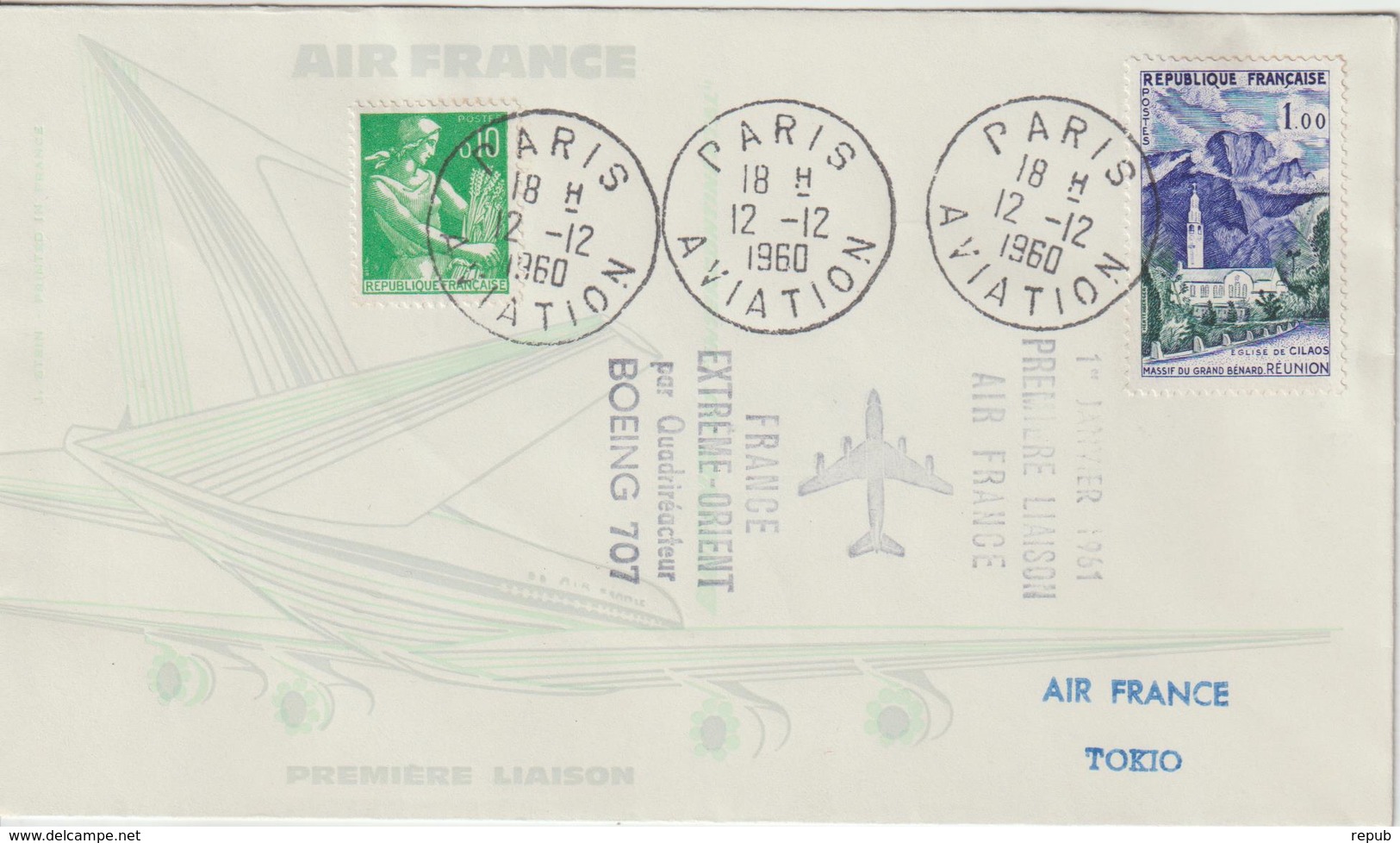 France 1960 Première Liaison Air France Paris Tokyo - Erst- U. Sonderflugbriefe