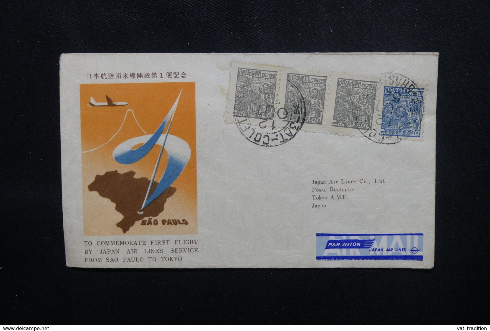 BRÉSIL - Enveloppe 1er Vol Sao Paulo / Tokyo En 1954 , Affranchissement Plaisant - L 54087 - Cartas & Documentos