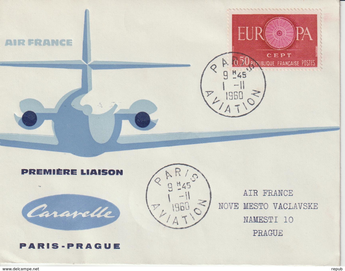 France 1960 Première Liaison Air France Paris Prague - First Flight Covers