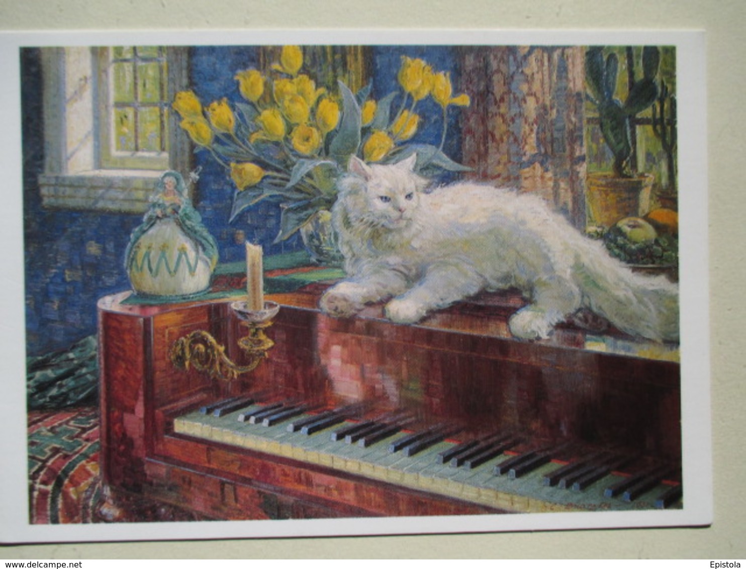 CHAT Solitaire " Art Naif  Soleil Sur Le Piano Par Carl BUDTZ MOLLER  "   (Illustration Cat Katze Kat Solo) - Autres & Non Classés