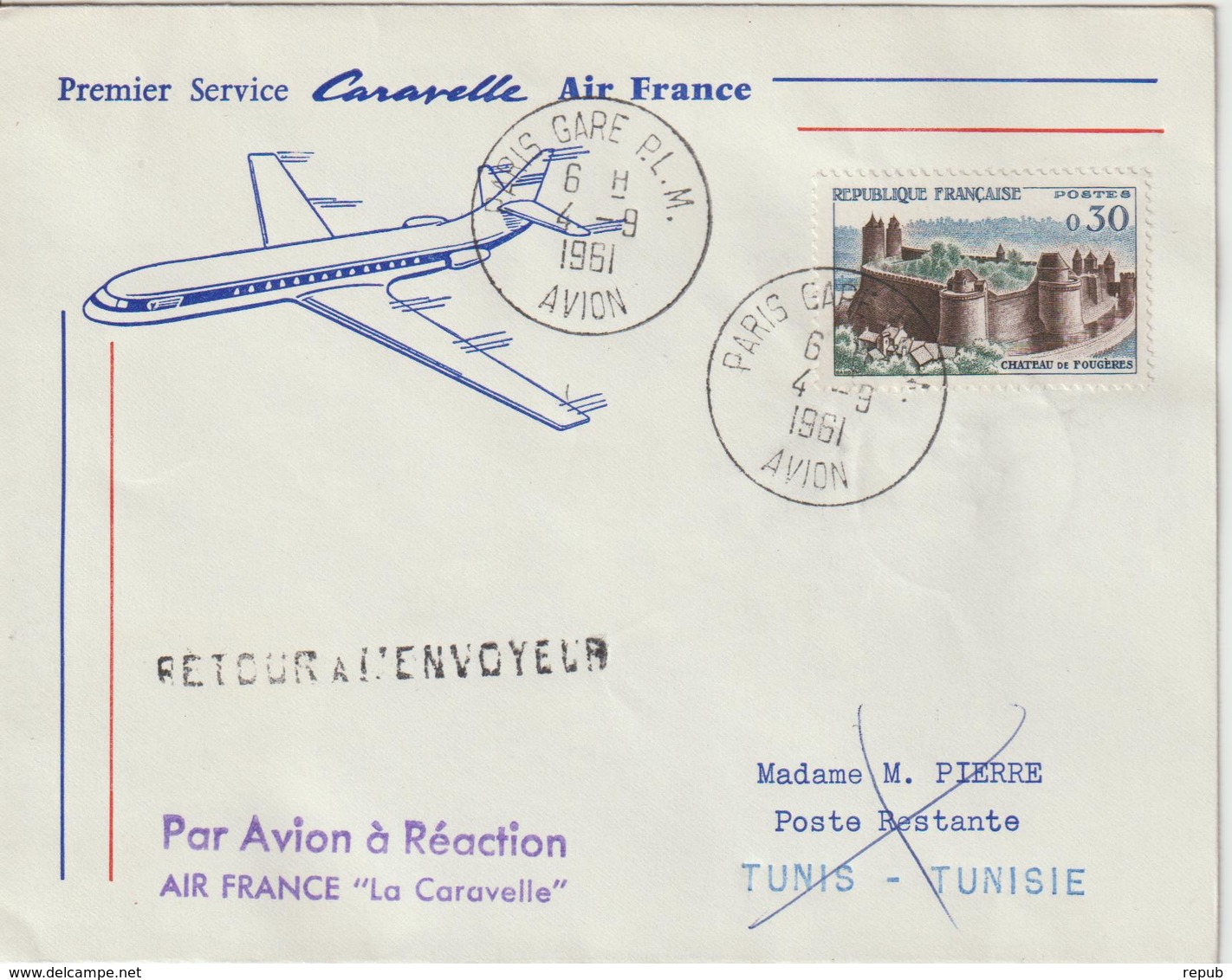 France 1961 Première Liaison Air France Paris Tunis - First Flight Covers