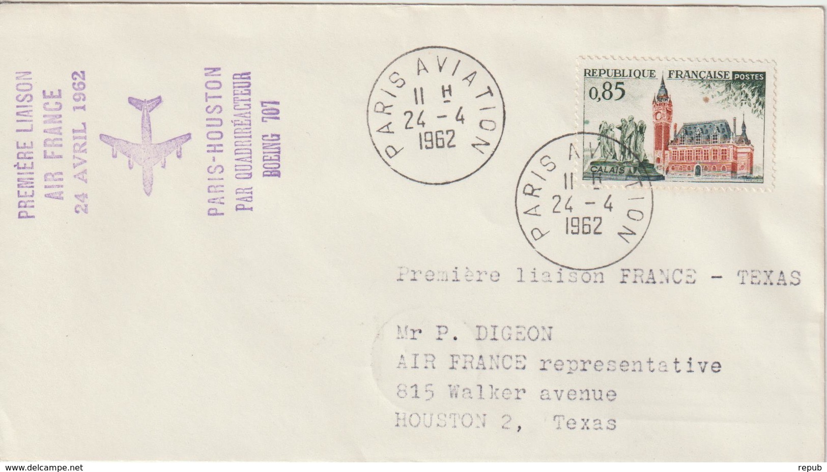 France 1962 Première Liaison Air France Paris Houston - First Flight Covers