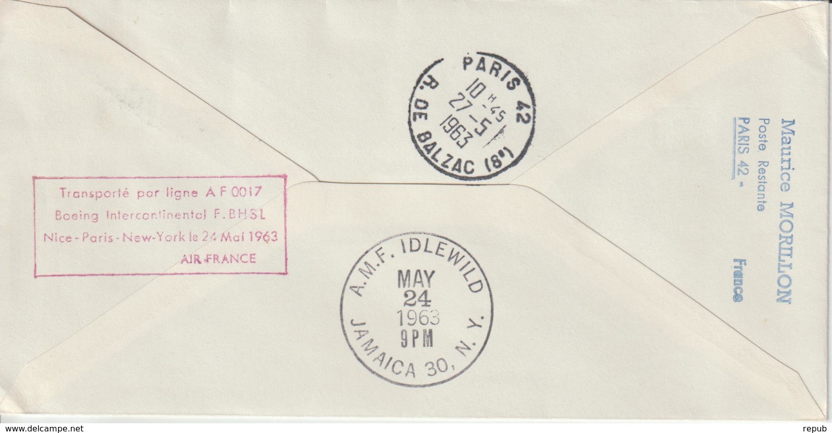 France 1963 Première Liaison Air France Nice New York - First Flight Covers