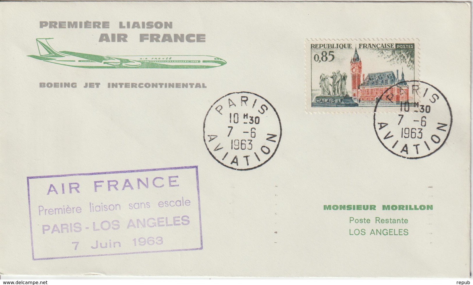 France 1963 Première Liaison Air France Paris Los Angeles - First Flight Covers