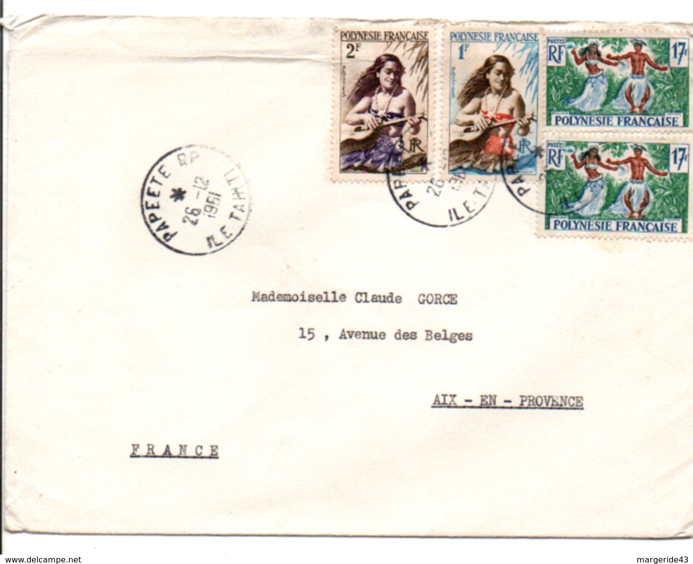 POLYNESIE AFFRANCHISSEMENT COMPOSE SUR LETTRE POUR LA FRANCE 1961 - Covers & Documents