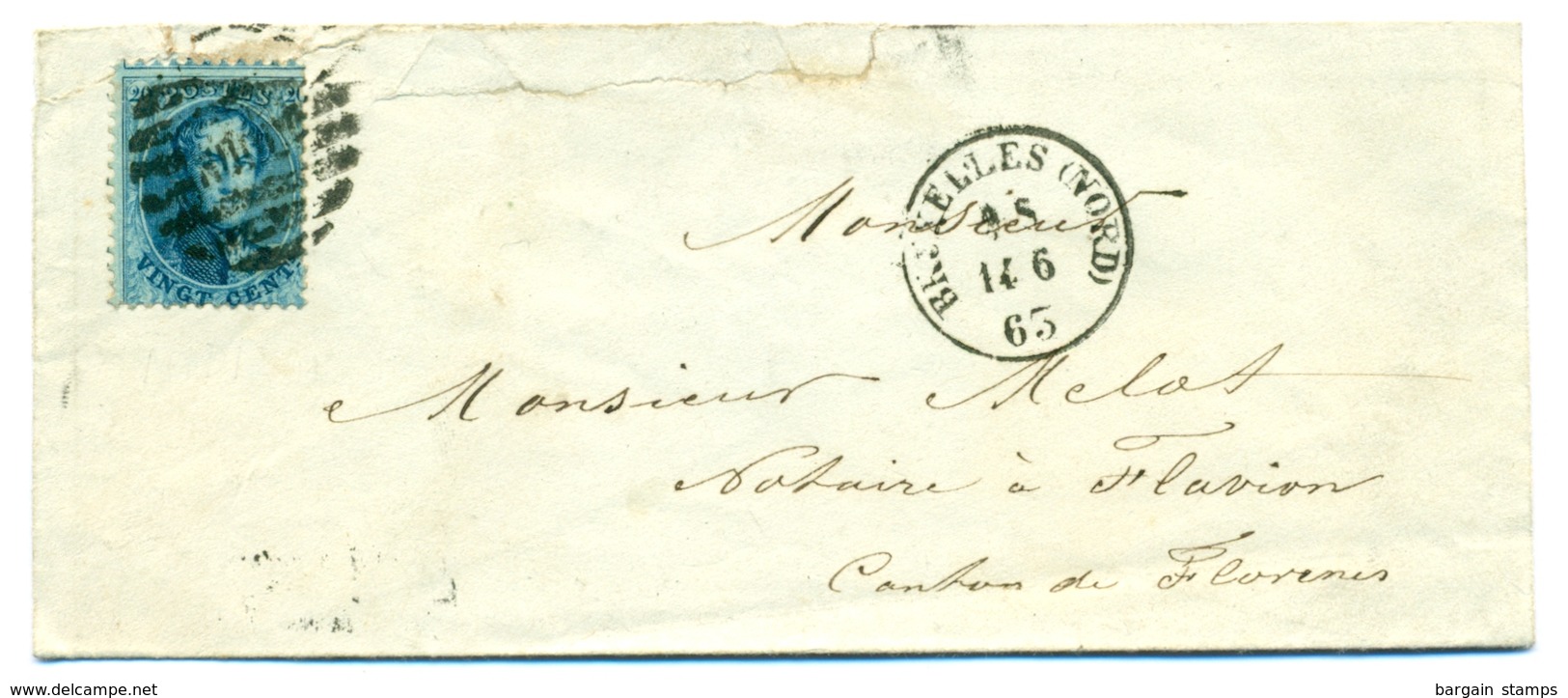 Belgique - COB 15 Sur Lettre De Bruxelles (Nord) Vers Flavion  1863 - 1863-1864 Medaglioni (13/16)