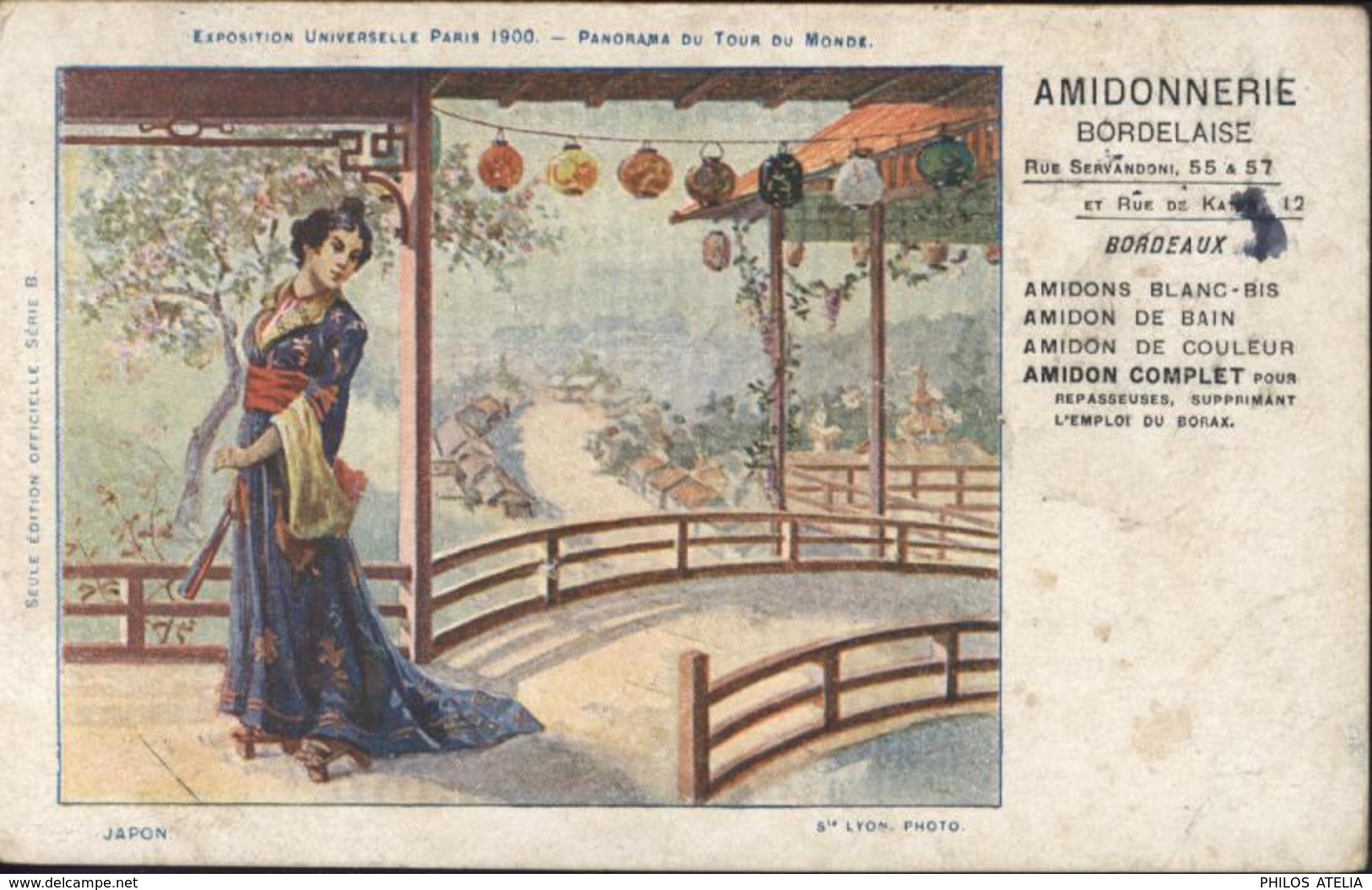 CPA Publicitaire Amidonnerie Bordelaise Bordeaux Amidon Exposition Universelle Paris 1900 Panorama Tour Du Monde Japon - Esposizioni