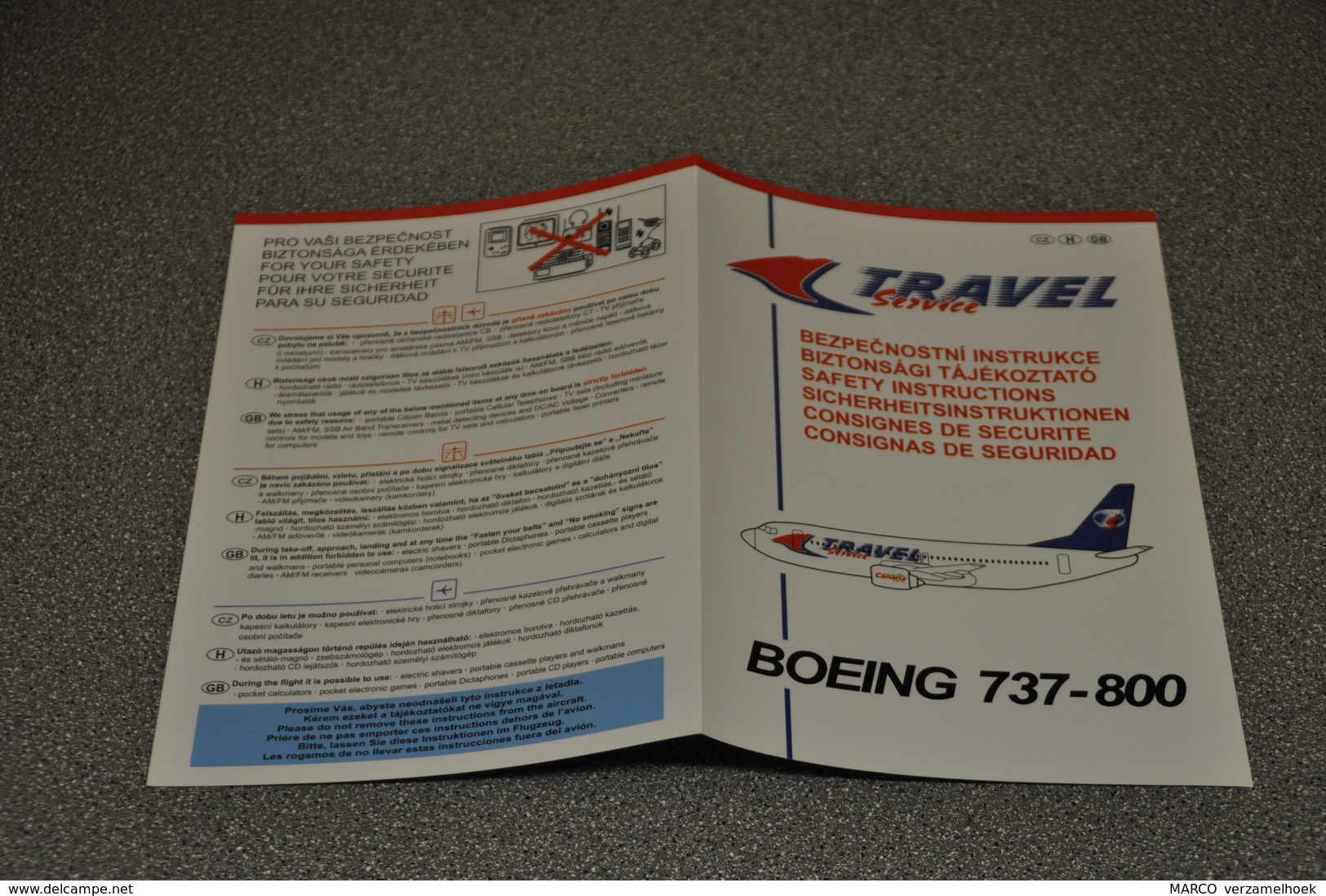 Safety Card Canaria Travel Service Boeing 737-800 The Biggest Czech Airline Company - Scheda Di Sicurezza