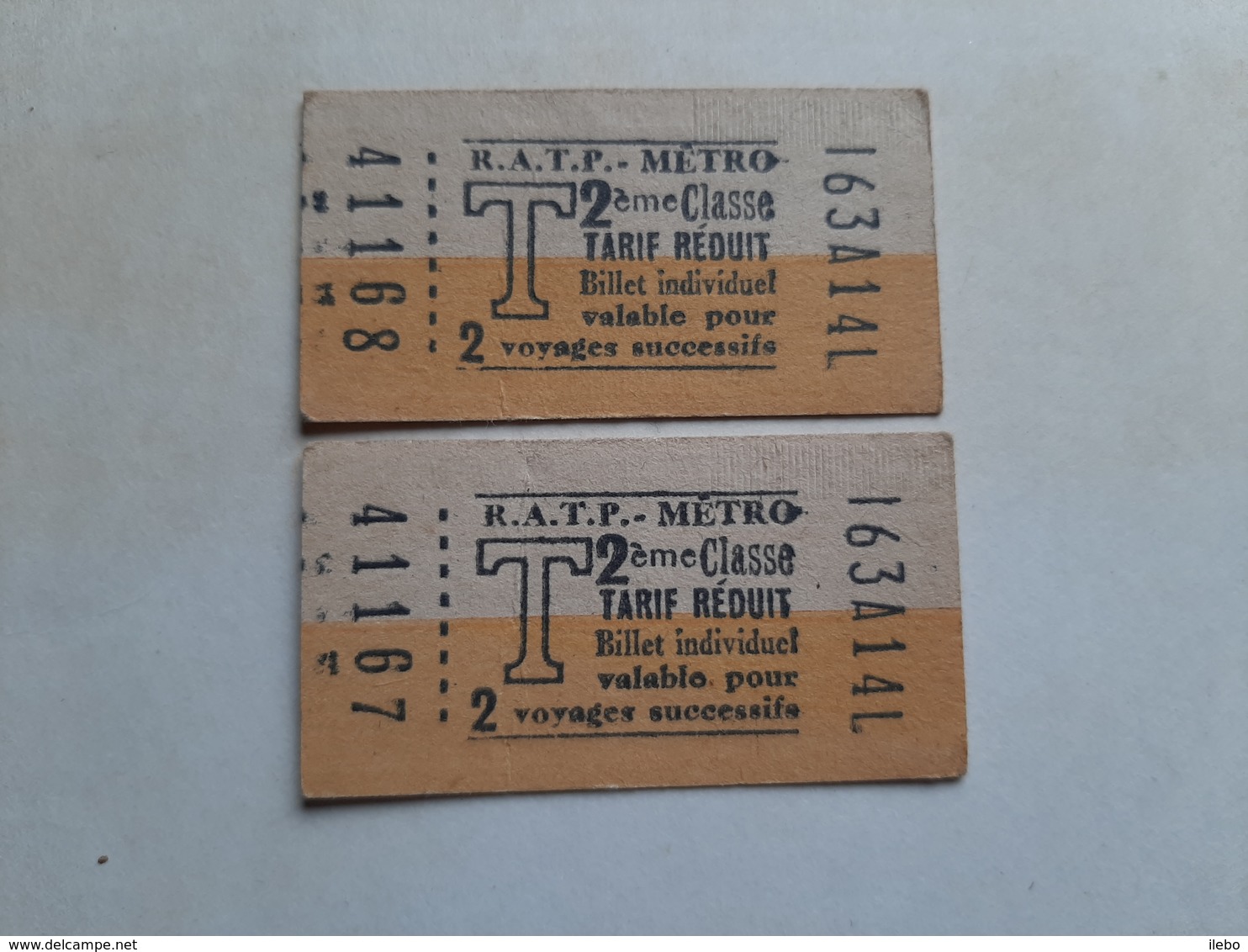 Lot 2 Tickets Métro  RATP Paris 2e Classe Billet Individuel - Europe