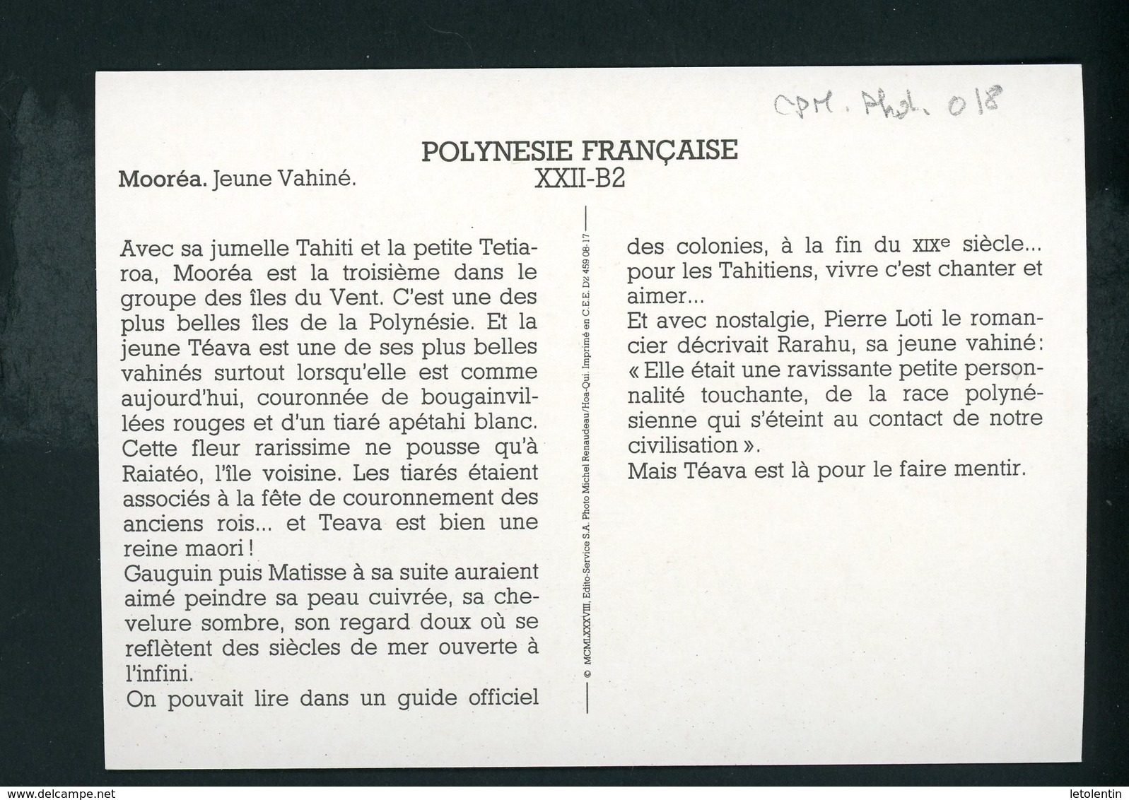 CPM Photo :  POLYNÉSIE FRAÇAISE - MOORÉA - JEUNE VAHINÉ - Géographie