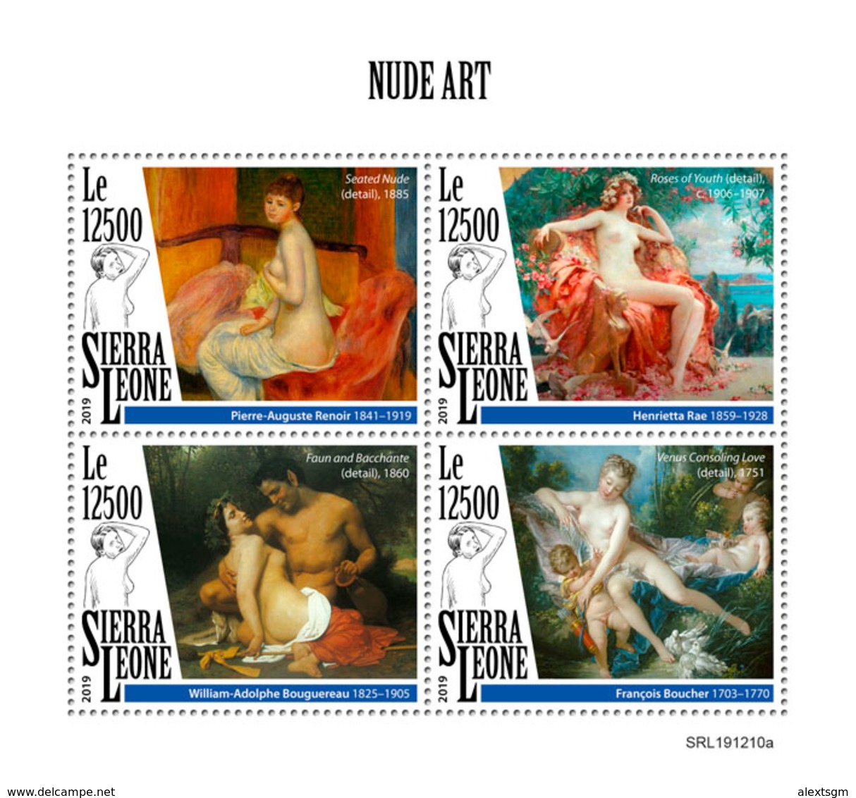 SIERRA LEONE 2019 - Nude Art, P-A Renoir. Official Issue [SL191210a] - Impressionisme