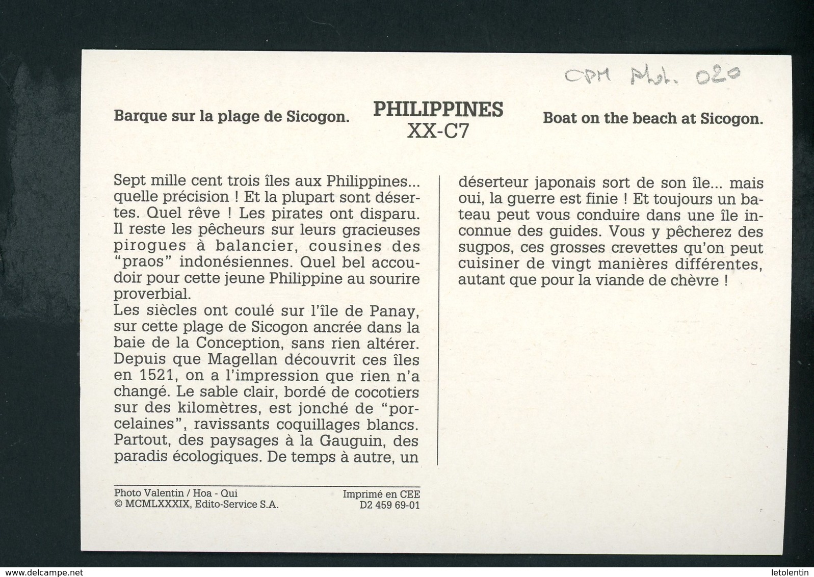 CPM Photo :  PHILIPPINES - BARQUE SUR LA PLAGE DE SICOGON - Géographie