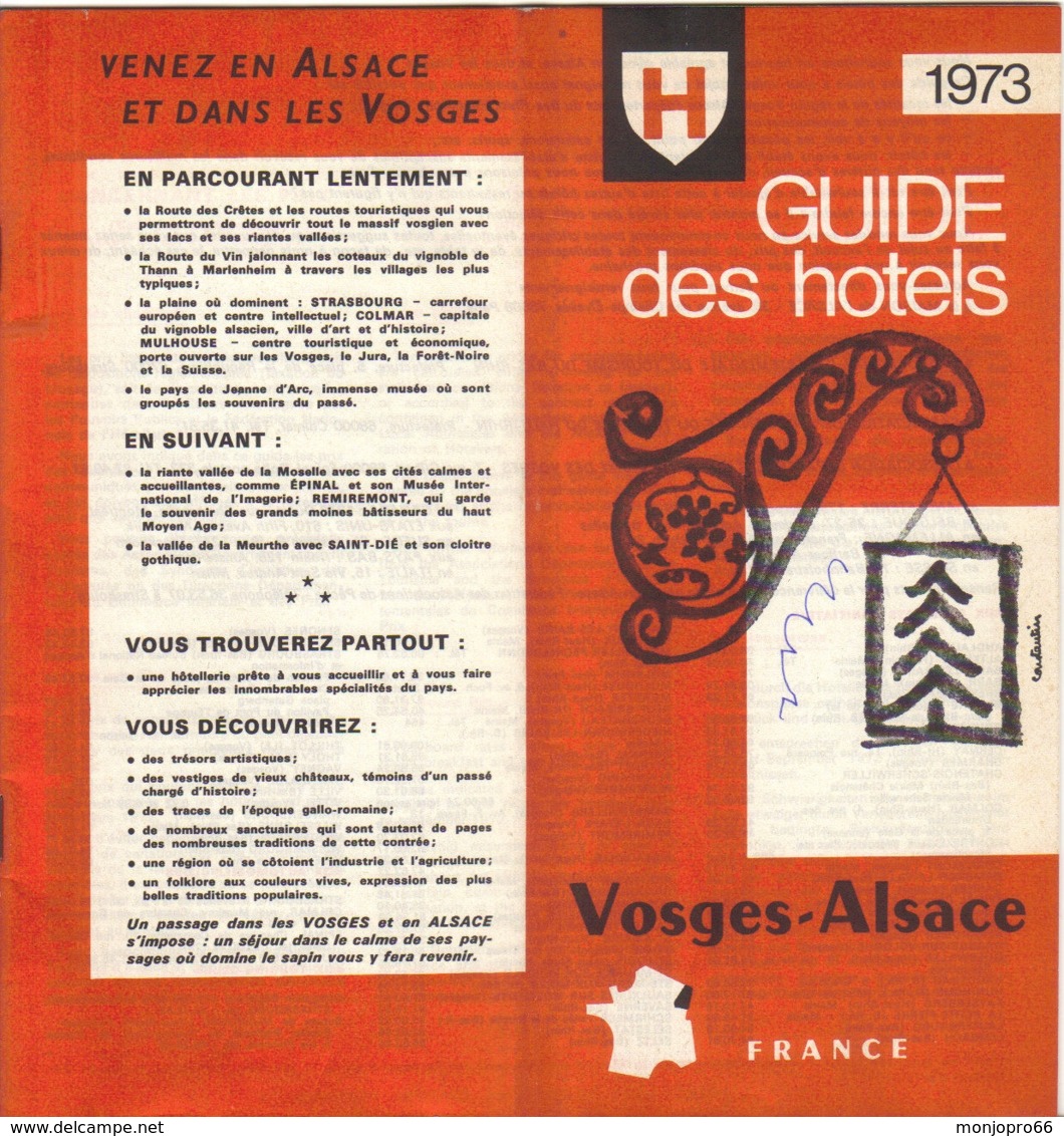 Livret D’Alsace Et Dans Les Vosges   Guide Des Hôtels Et De 1973 - Non Classés