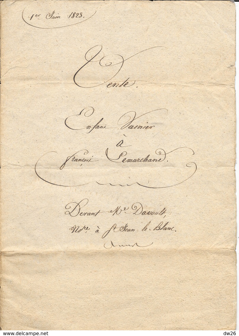 Acte Notarié 1er Juin 1823 - Vente à François Lemarchand Par Me Davoult (Champs à St Pierre La Vieille, Crapouville) - Manuscripten