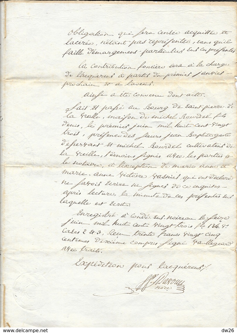 Acte Notarié 1er Juin 1823 - Vente à François Lemarchand Par Me Davoult (Champs à St Pierre La Vieille, Crapouville) - Manuscripten