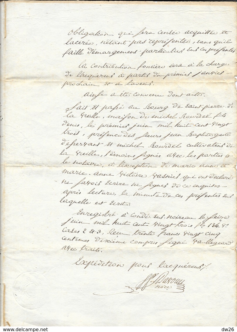 Acte Notarié 1er Juin 1823 - Vente à François Lemarchand Par Me Davoult (Champs à St Pierre La Vieille, Crapouville) - Manuscrits