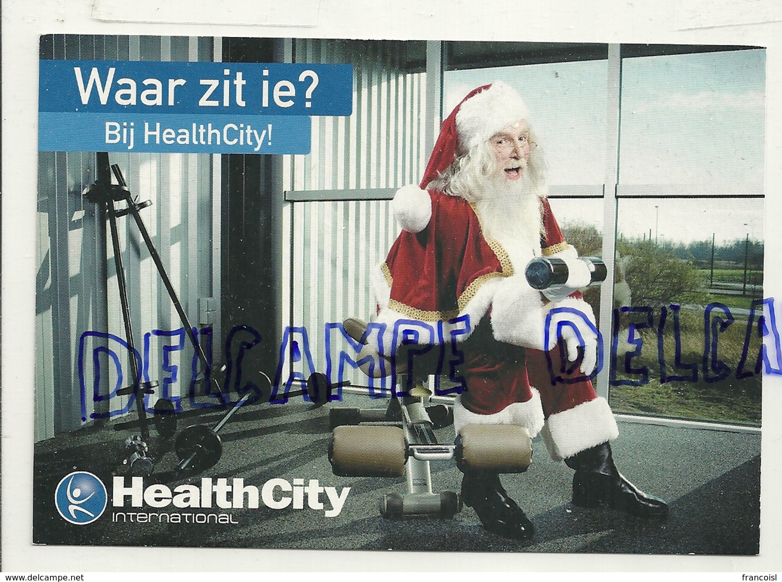 Publicité En Néerlandais Pour Le Centre De Fitness "Health City". Père Noël. Carte Boomerang - Santé