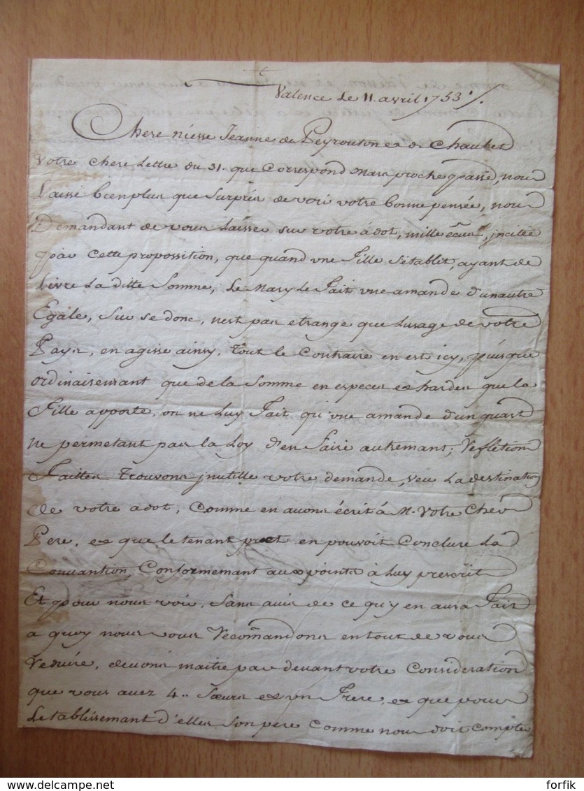 France - Lettre Valence (Espagne) Vers Oloron - Cachet Noir "VALENCIA" - Avril 1753 - 1701-1800: Précurseurs XVIII