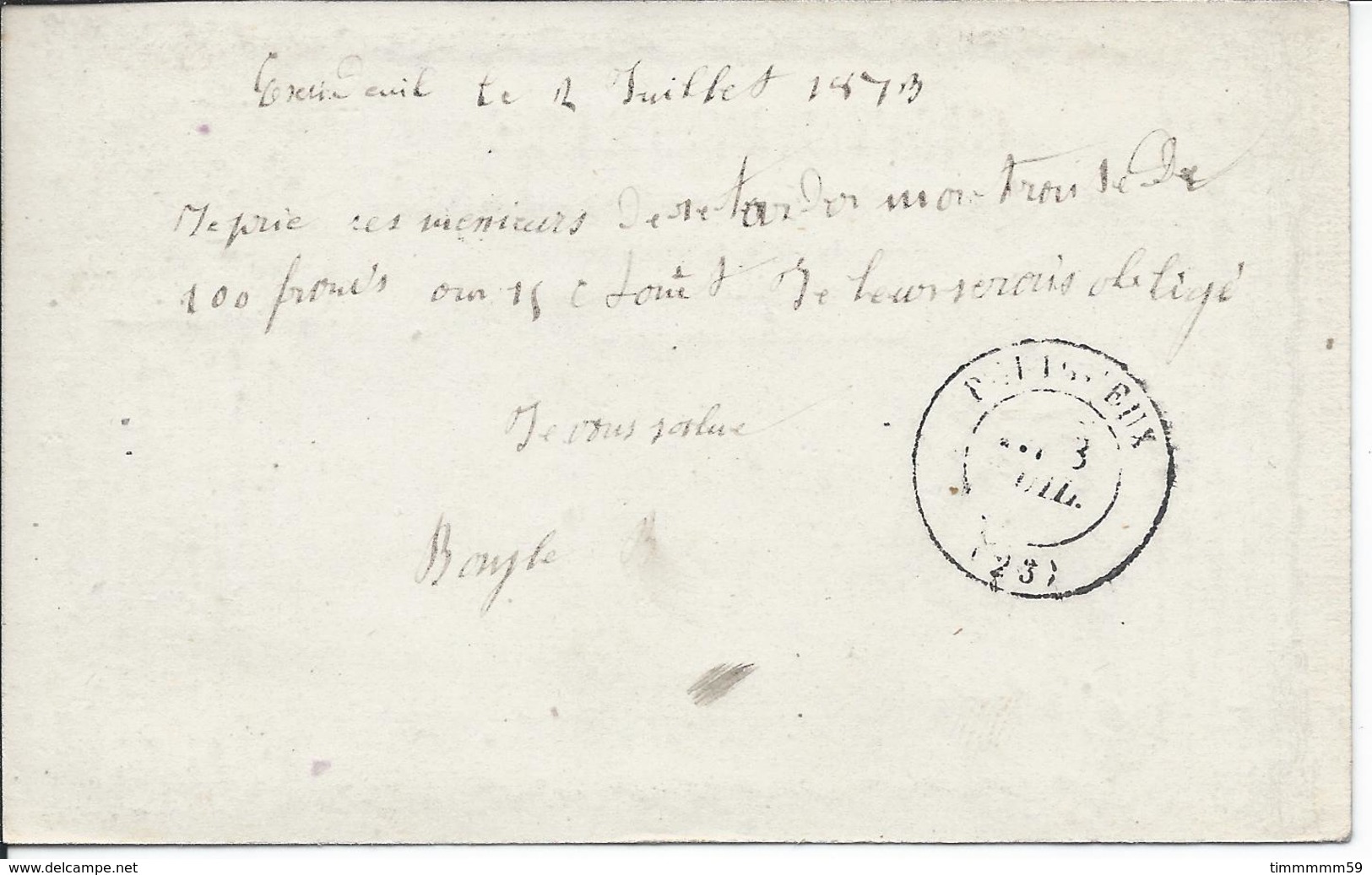 LT4874  N°59/carte Postale, Oblit GC 1457 Exideuil, Dordogne (23) Pour Périgueux, Dordogne (23), Cachet à Date Type 16 - 1871-1875 Cérès